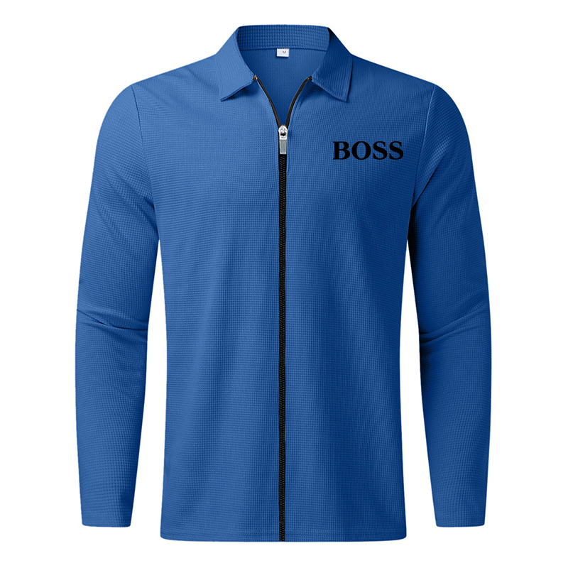 2023 new cardigan men's autumn and winter zipper jacket jacket waffle casual long-sleeved lapel solid color top