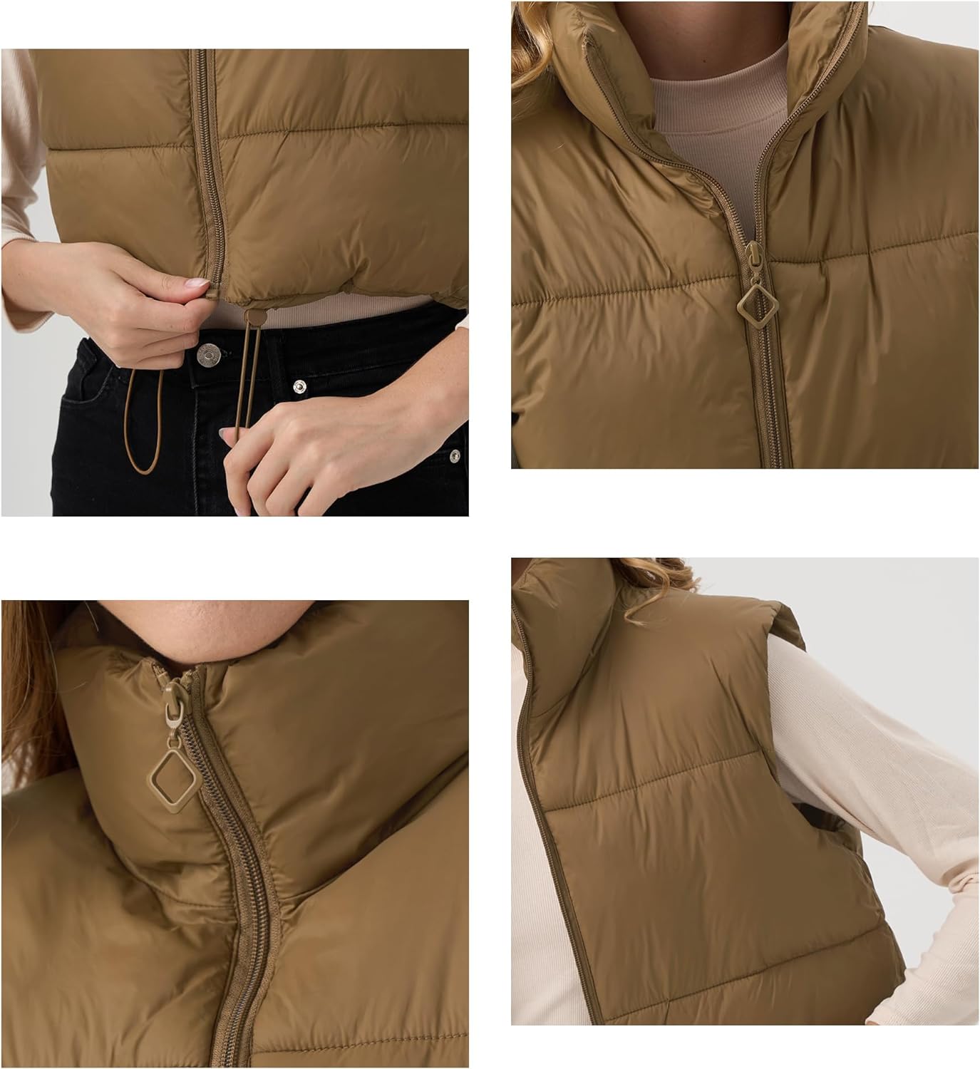 ANAYSN Women's Cropped Puffer Vest Lightweight Sleeveless Warm Vests For Women Winter Stand Collar Padded Gilet