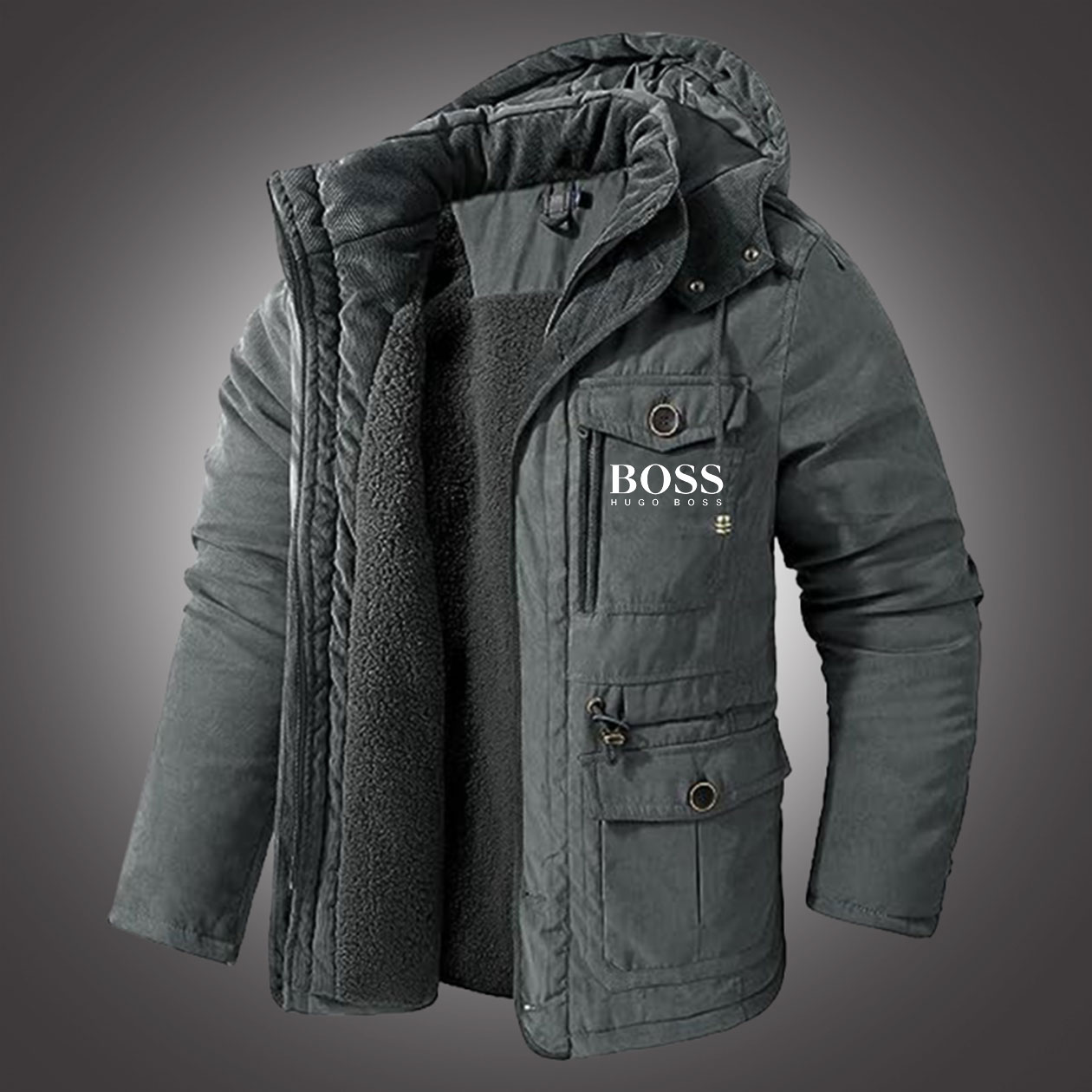 Men's Winter Hooded Jacket Windproof Lined Fleece Windbreaker Coat Outerwear Warm Parka