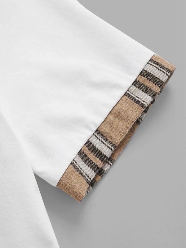 Men Contrast Plaid Collar Polo Shirt