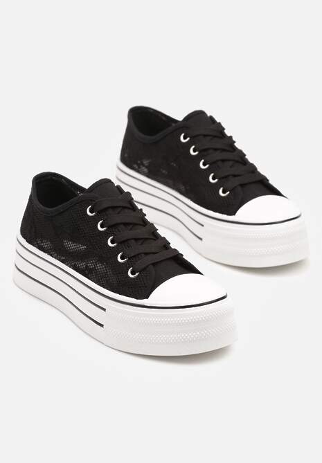 Czarne Koronkowe Trampki Vices na Podwójnej Podeszwie Telosira