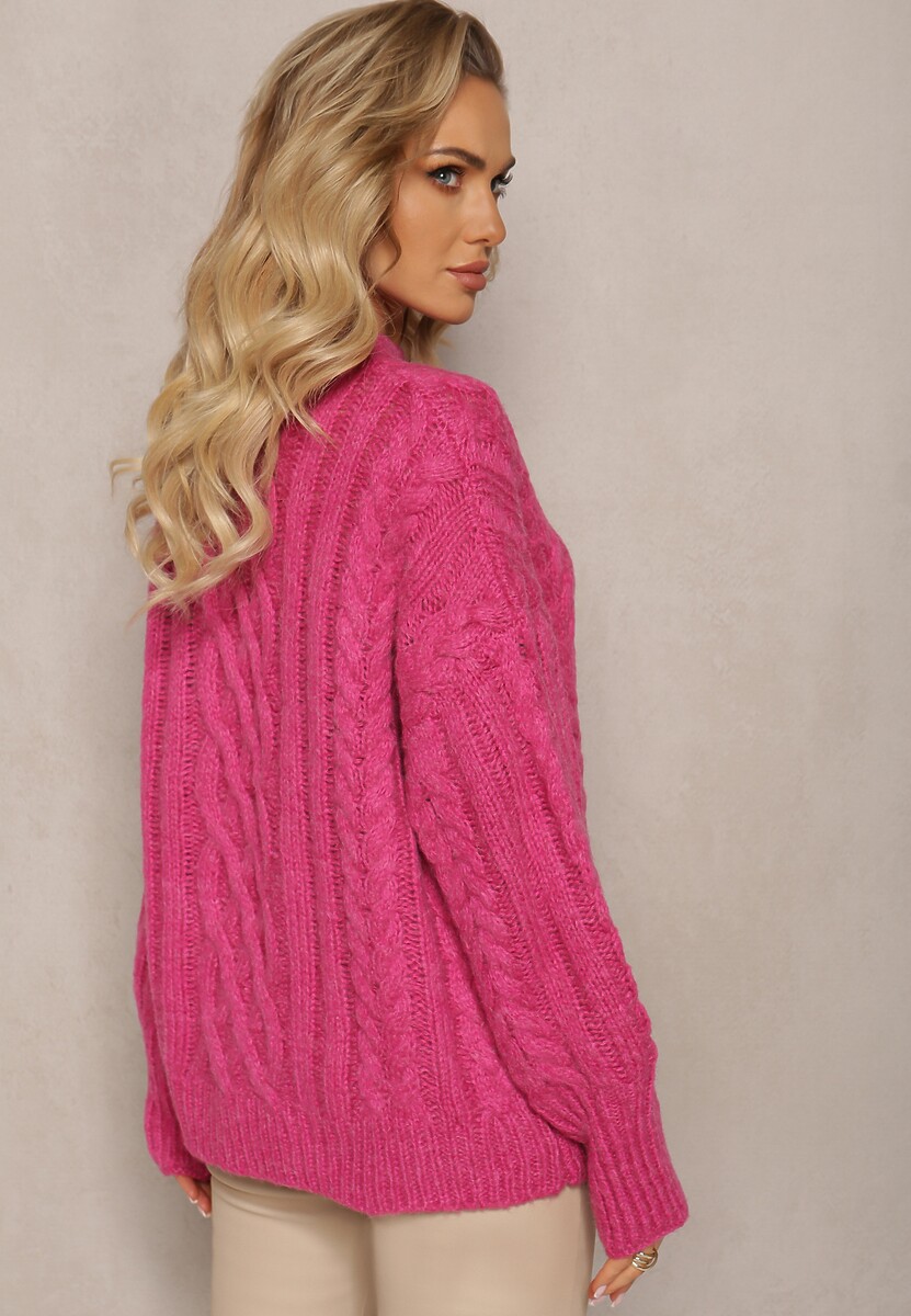 Fuksjowy Luźny Golf w Ozdobny Splot Atterta