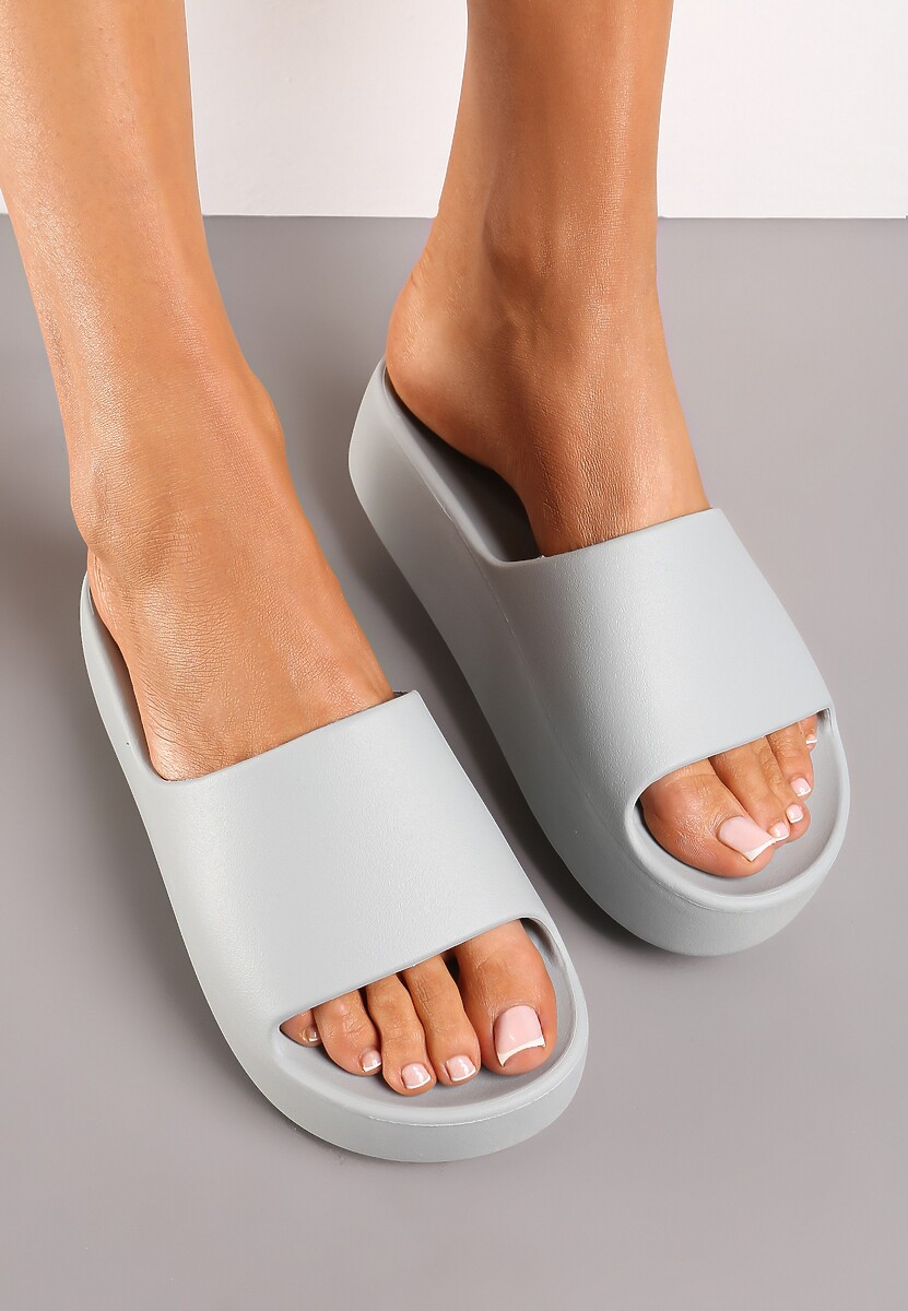 Szare Klapki Basenowe z Pianki na Grubej Podeszwie Anikora