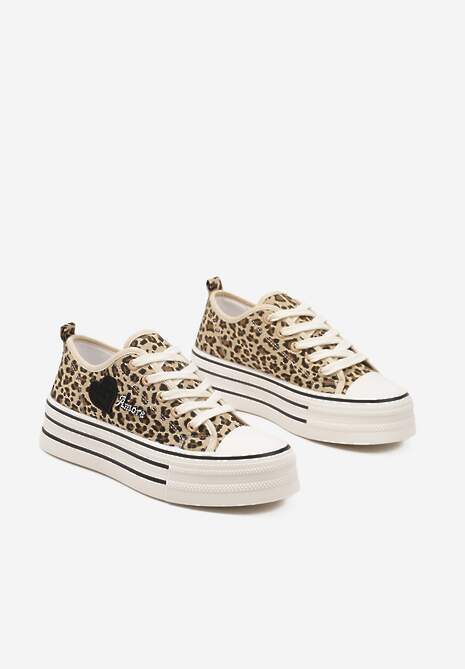 Panterkowe Trampki na Grubej Podeszwie z Aplikacją i Napisem Eheria