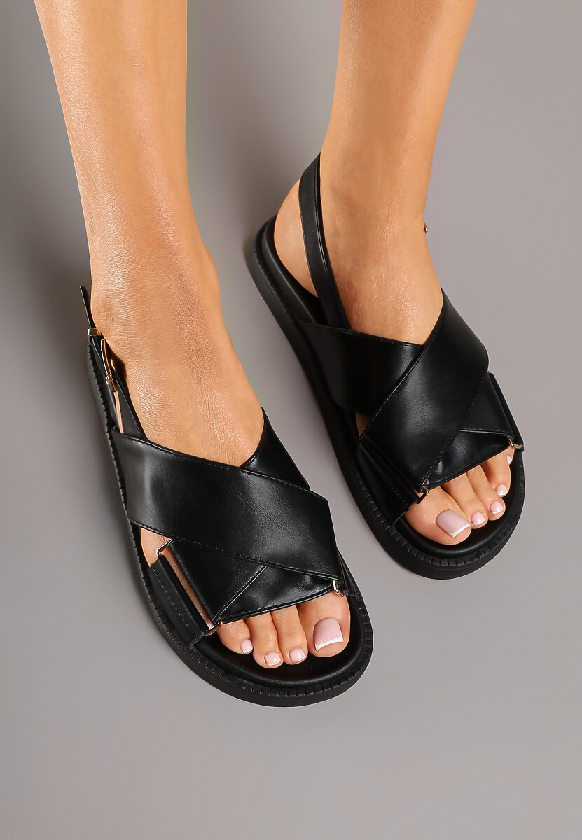 Czarne Sandały z Geometrycznymi Paskami Tolirielle