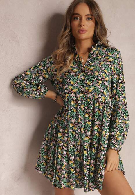 Czarno-Zielona Sukienka Thellehe