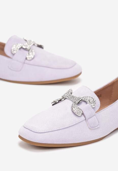 Fioletowe Mokasyny z Cholewką przed Kostkę z Ozdobą z Cyrkonii Meher