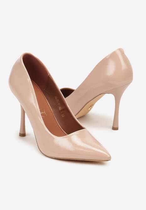 Beżowe Szpilki Vices z Lakierowanym Połyskiem i Skórzaną Wkładką Irdlie