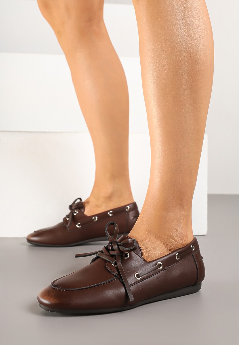 Brązowe Mokasyny z Ozdobnym Wiązaniem Lanrive