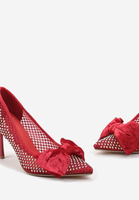 Czerwone Szpilki z Siateczki w Cyrkonie i Kokardą Wierite