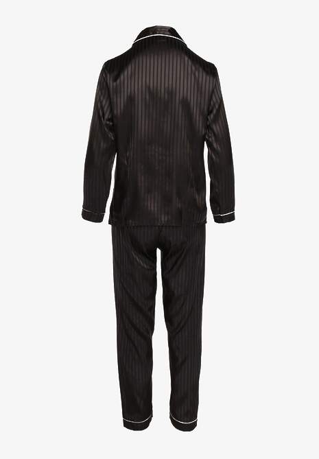 Czarny Komplet Piżamowy Góra o Koszulowym Kroju z Guzikami Spodnie z Gumką w Talii Rivanias