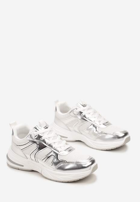 Srebrne Buty Sportowe Ozdobione Siateczką i Metalicznymi Wstawkami Lawinle