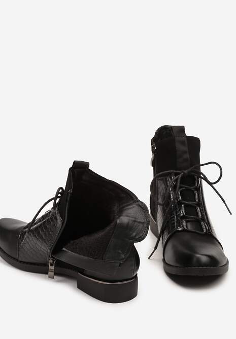 Czarne Botki Vices w Stylu Trzewików z Motywem Skóry Krokodyla Alirriva
