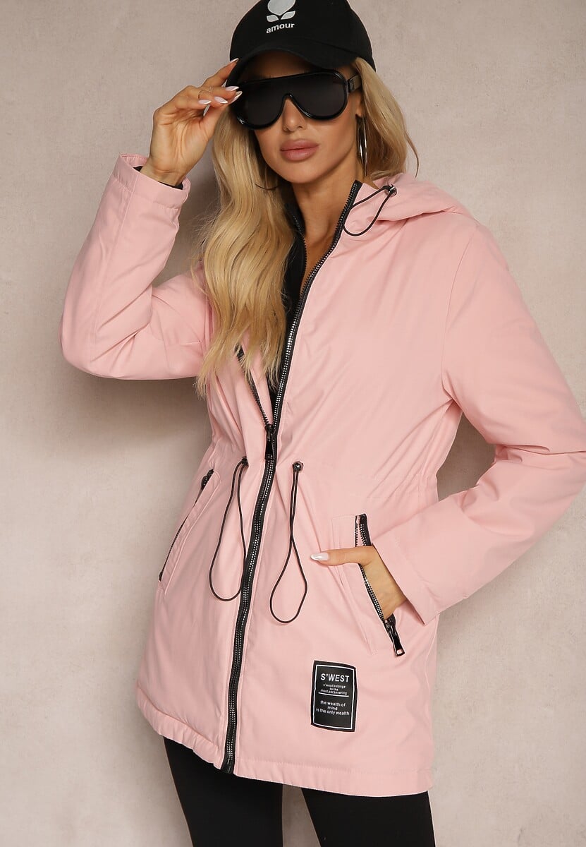 Różowa Parka Kurtka Taliowana z Kapturem i Ściągaczkami Anivri