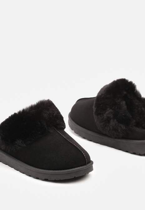 Czarne Kapcie z Ekozamszu z Futrzaną Wyściółką Zoleti
