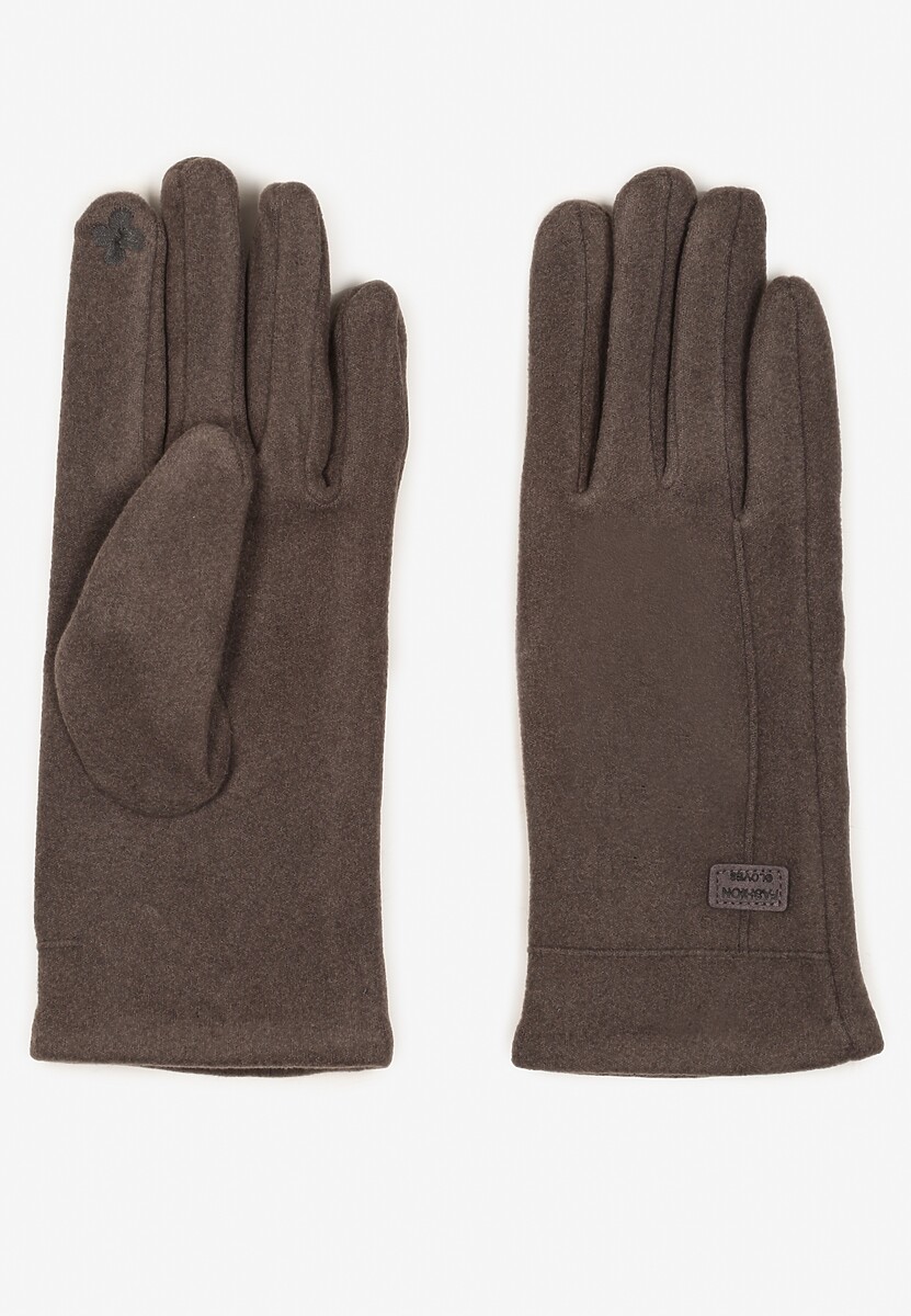 Szare Rękawiczki Zimowe z Bawełną Ozdobione Aplikacją Gralemi