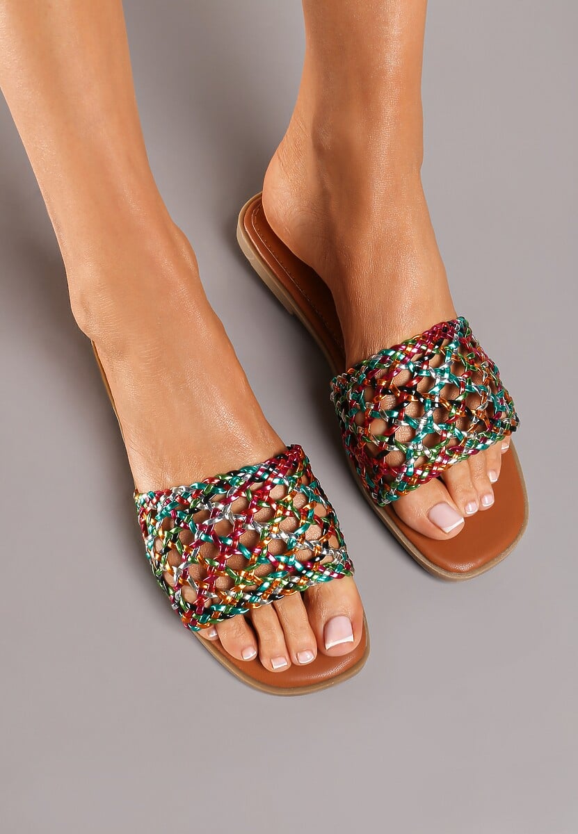 Białe Casualowe Klapki na Płaskiej Podeszwie z Ażurowym Paskiem Ellnara