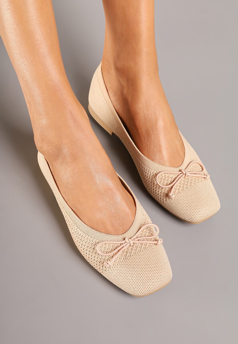 Srebrne Plecione Balerinki na Płaskiej Podeszwie z Kokardą Felarine