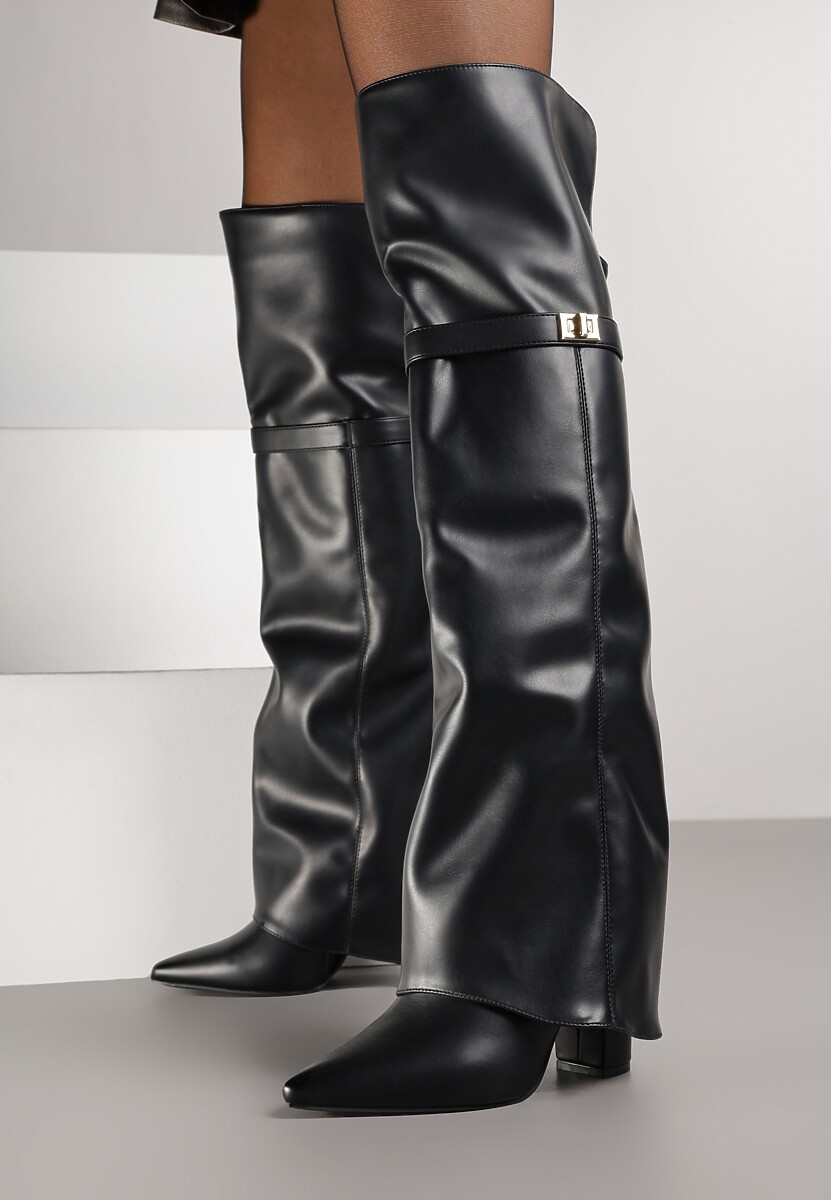 Bordowe Eleganckie Kozaki za Kolano z Cholewką Imitującą Nogawkę Zenesseria