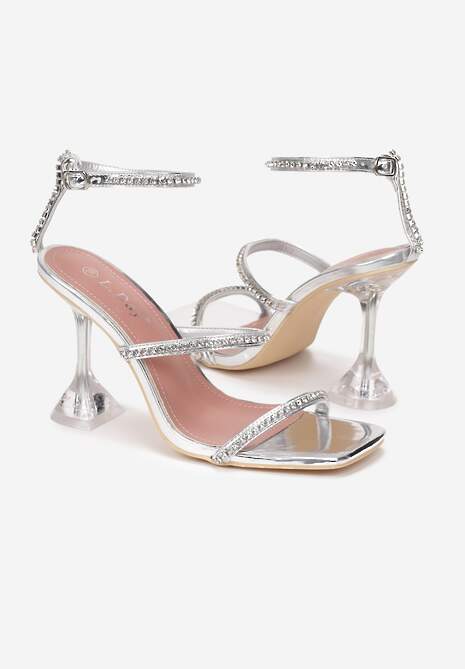 Srebrne Sandały na Transparentnym Obcasie z Paskami z Cyrkoniami Admiral