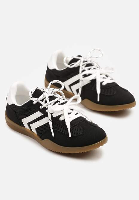 Czarne Sneakersy w Stylu Tenisówek Ozdobione Geometrycznym Wzorem Teloriella