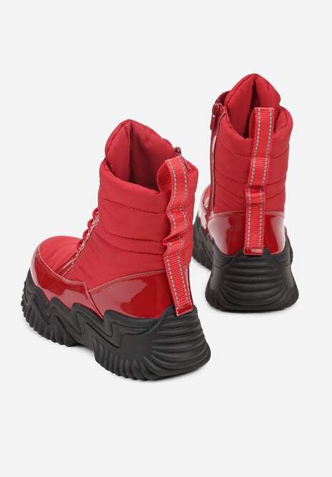 Czerwone Śniegowce VICES ze Sznurowaną Cholewką i Tłoczoną Platformą Reinavia
