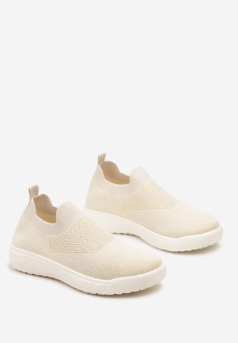 Beżowe Buty Sportowe ze Skarpetkową Cholewką i Ściągaczem Arnalli