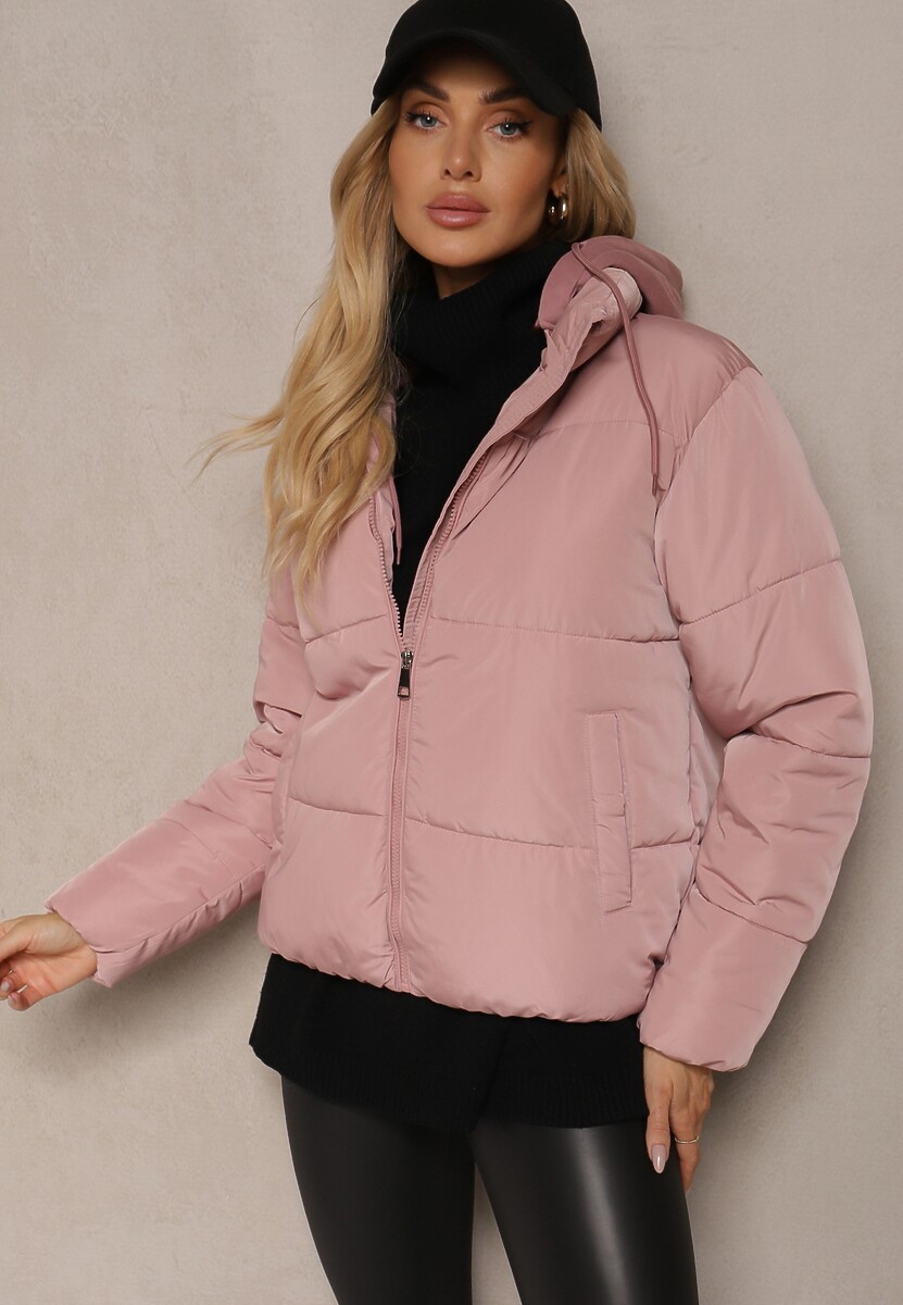 Różowa Pikowana Kurtka z Odpinanym Kapturem Miarisa