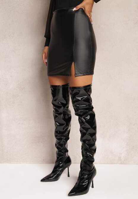 Czarna Spódnica z Imitacji Skóry Dopasowana Gedi