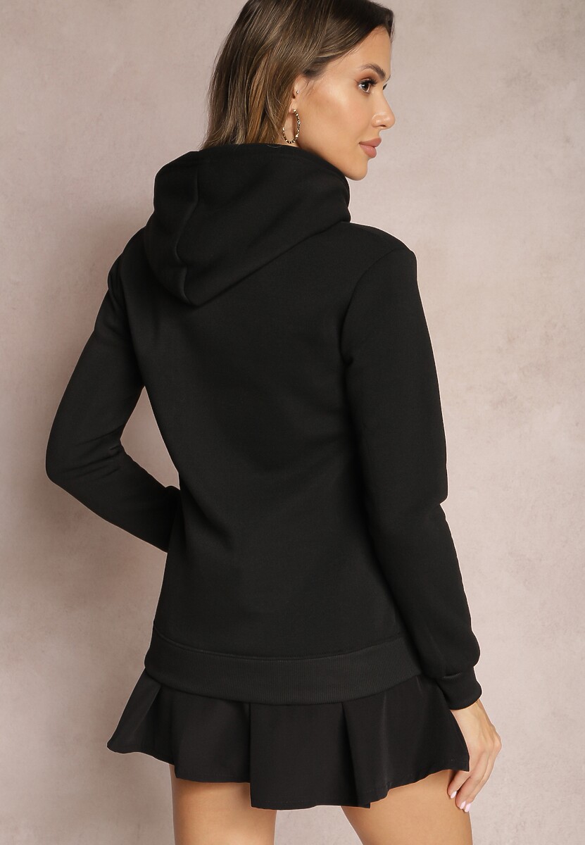 Czarna Bluza z Kapturem i Ozdobnym Nadrukiem Kliorre