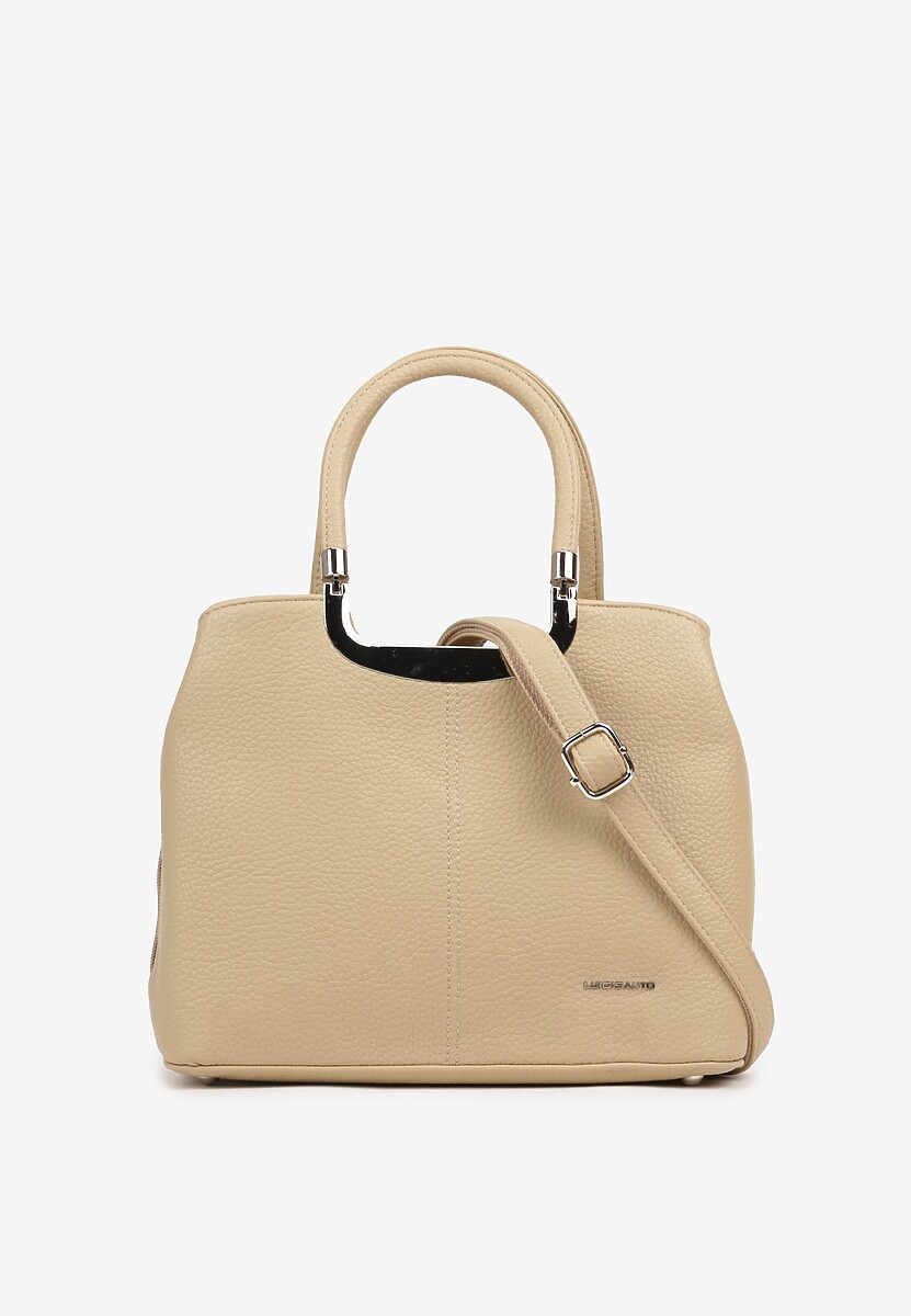 Jasnobeżowa Prostokątna Torebka Klasyczna z Paskiem i Rączką Clarilou