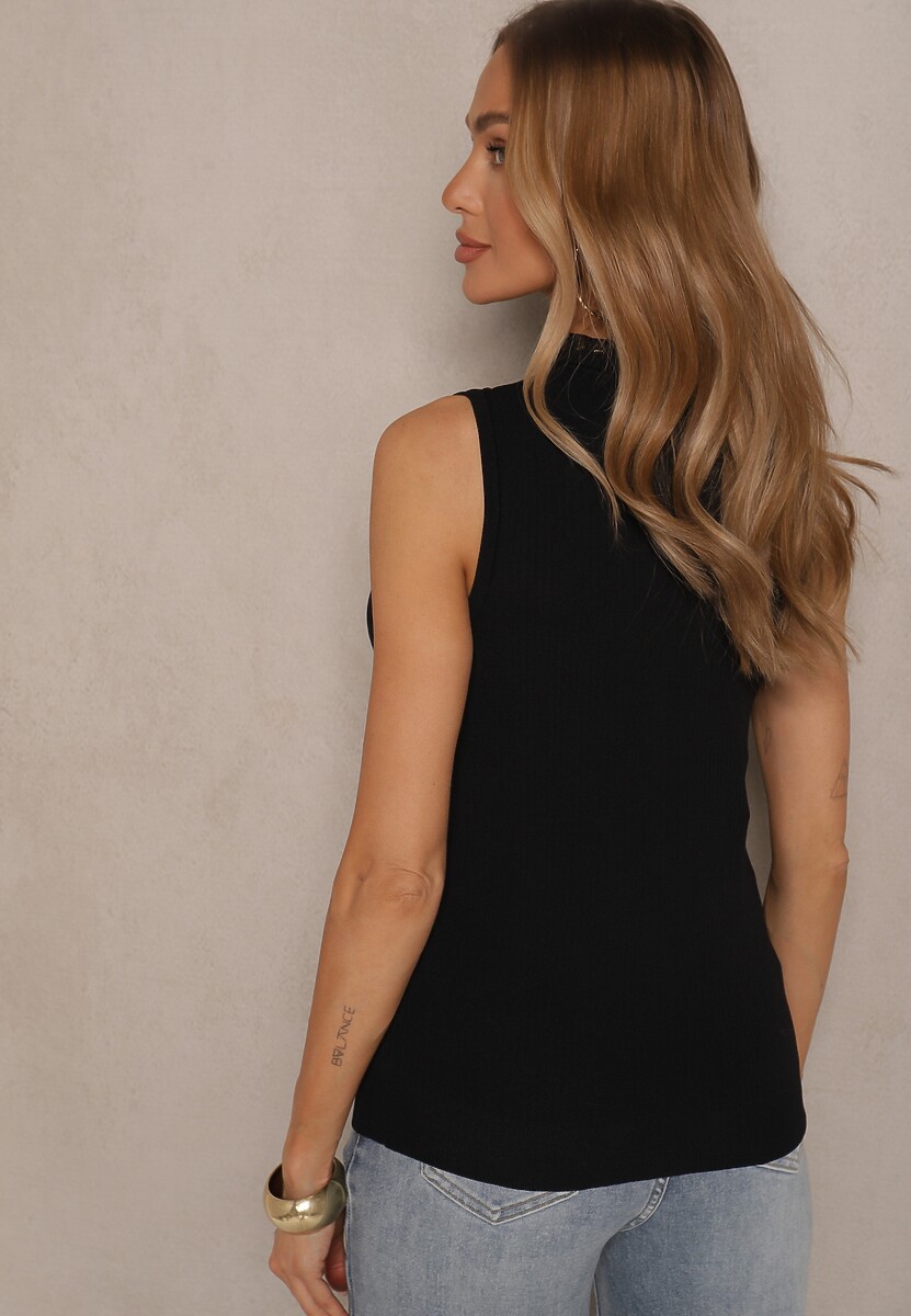 Czarna Bluzka z Wiskozą Ozdobiona Cyrkoniami i Siateczkowymi Wstawkami Eraloria