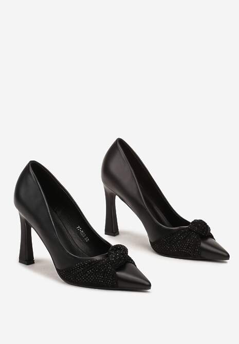 Czarne Szpilki na Obcasie Typu Klepsydra z Cyrkoniowym Węzłem na Nosku Virimae