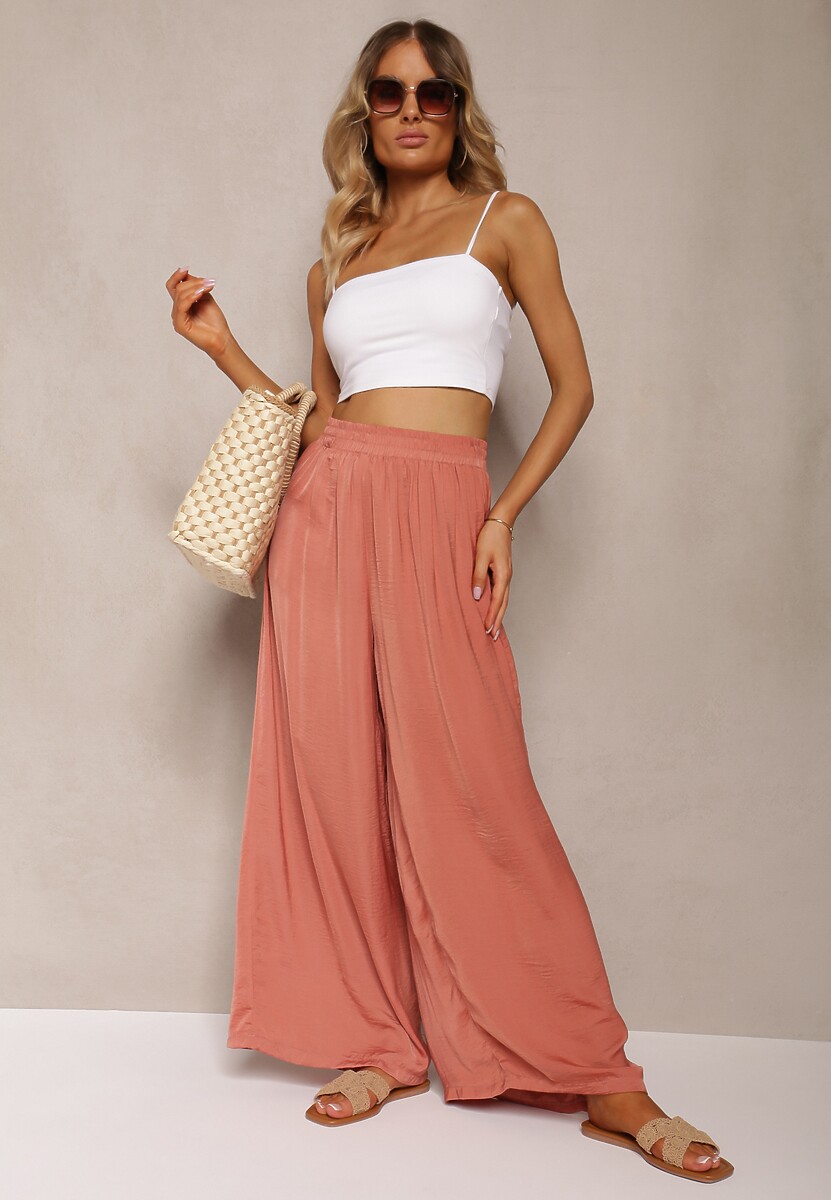 Granatowe Spodnie High Wiast z Wiskozą i Szerokimi Nogawkami Osevia