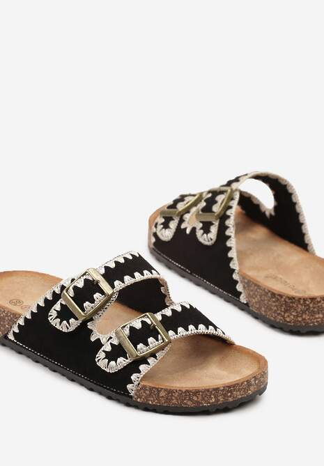 Czarne Klapki na Korkowej Platformie w Stylu Boho Odarielle