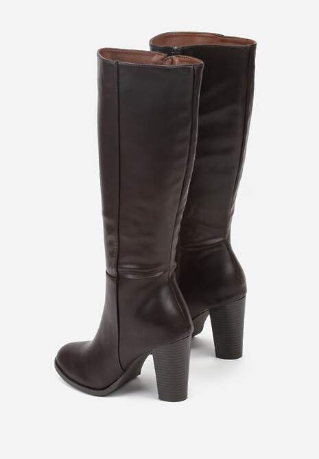 Ciemnobrązowe Eleganckie Kozaki VICES na Słupkowym Obcasie z Cholewką do Kolana Unenela