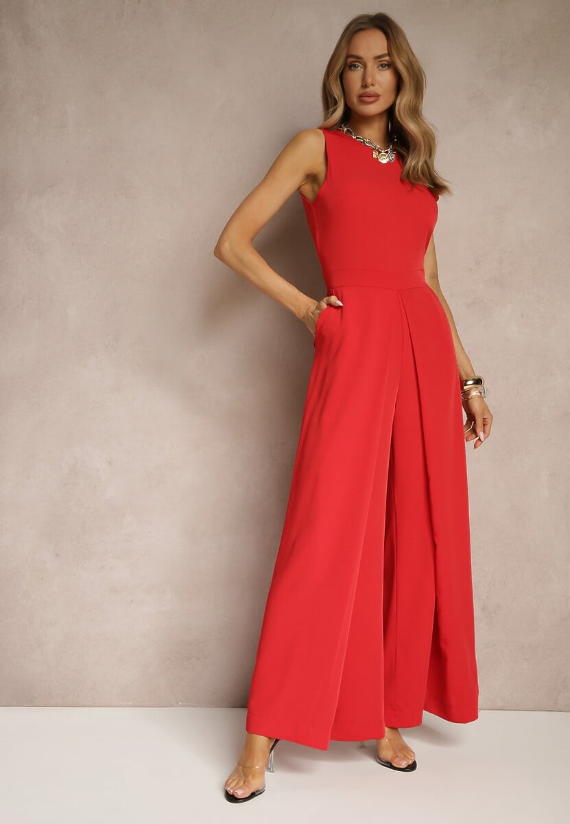 Ciemnobeżowy Kombinezon Bez Rękawów z Nogawkami Wide Leg Noreldi