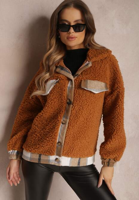 Brązowa Kurtka Futerko Teddy Oversize Bizo