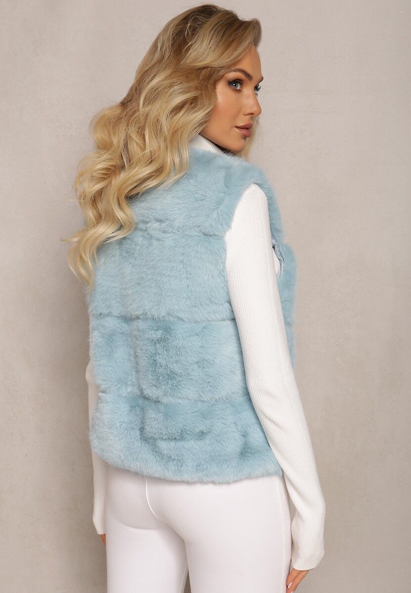Jasnoniebieska Kamizelka z Futerkiem i Przeszyciami Iraau