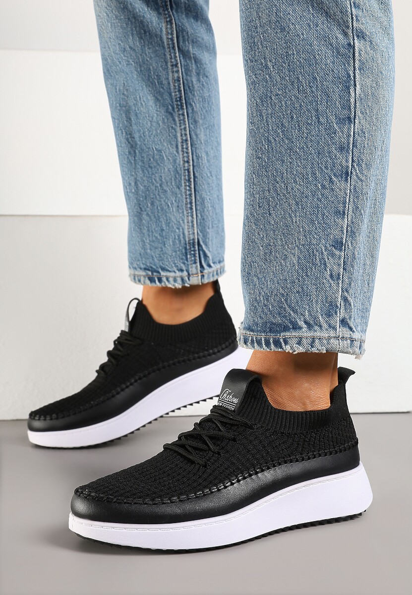 Czarne Buty Sportowe Sneakersy z Siateczkową Cholewką Helazia