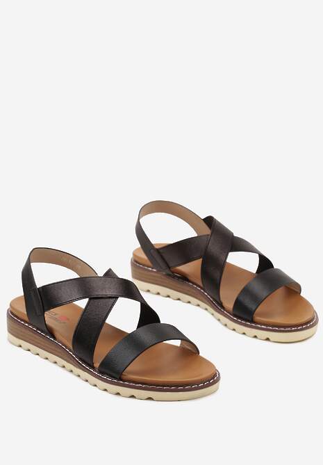 Czarne Sandały Casualowe na Niewysokim Koturnie Havela