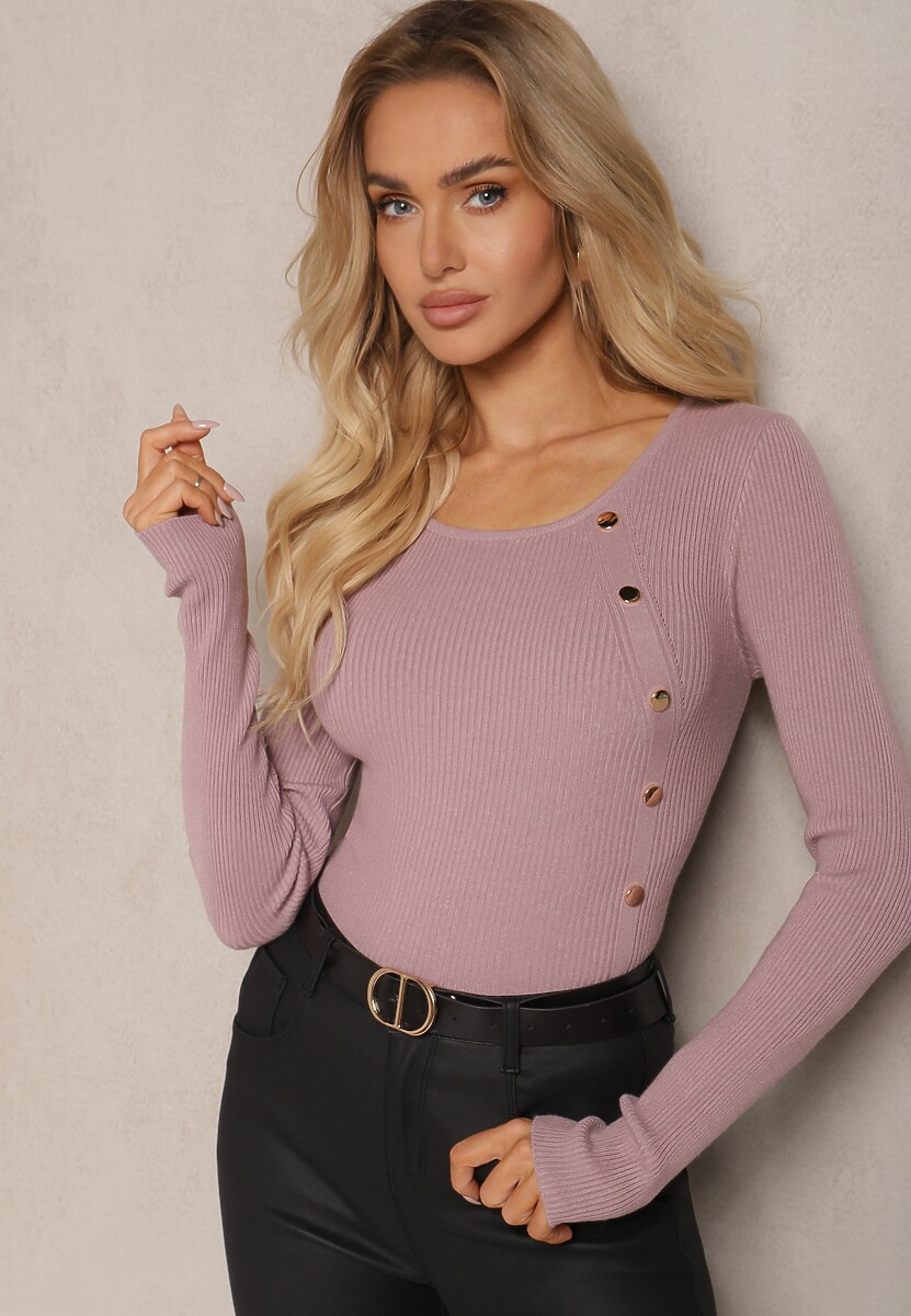 Jasnofioletowy Sweter z Wiskozą Ozdobiony Metalicznymi Aplikacjami Malittia