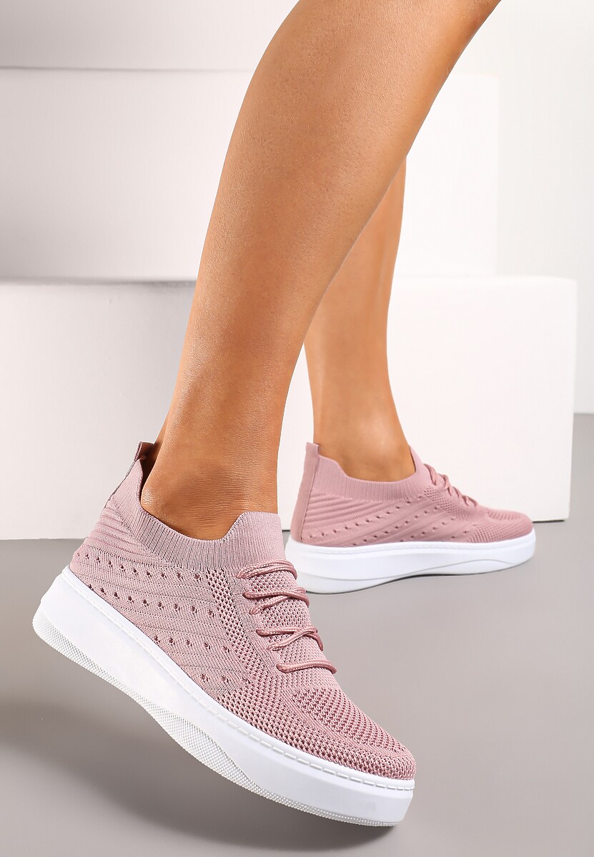 Różowe Buty Sportowe z Cholewką w Skarpetkowym Stylu Timotta