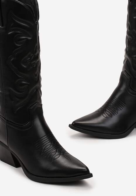 Czarne Kozaki Kowbojki na Stożku z Przeszyciami Ganavou