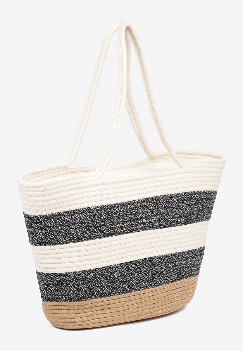 Czarno-Beżowa Bawełniana Torebka Shopperka w Paski Liradene