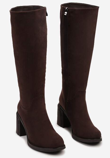 Ciemnobrązowe Kozaki na Słupku w Stylu Muszkieterek Cediara