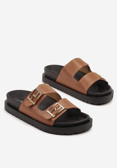 Brązowe Klapki Basic z Klamerkami Meralivia