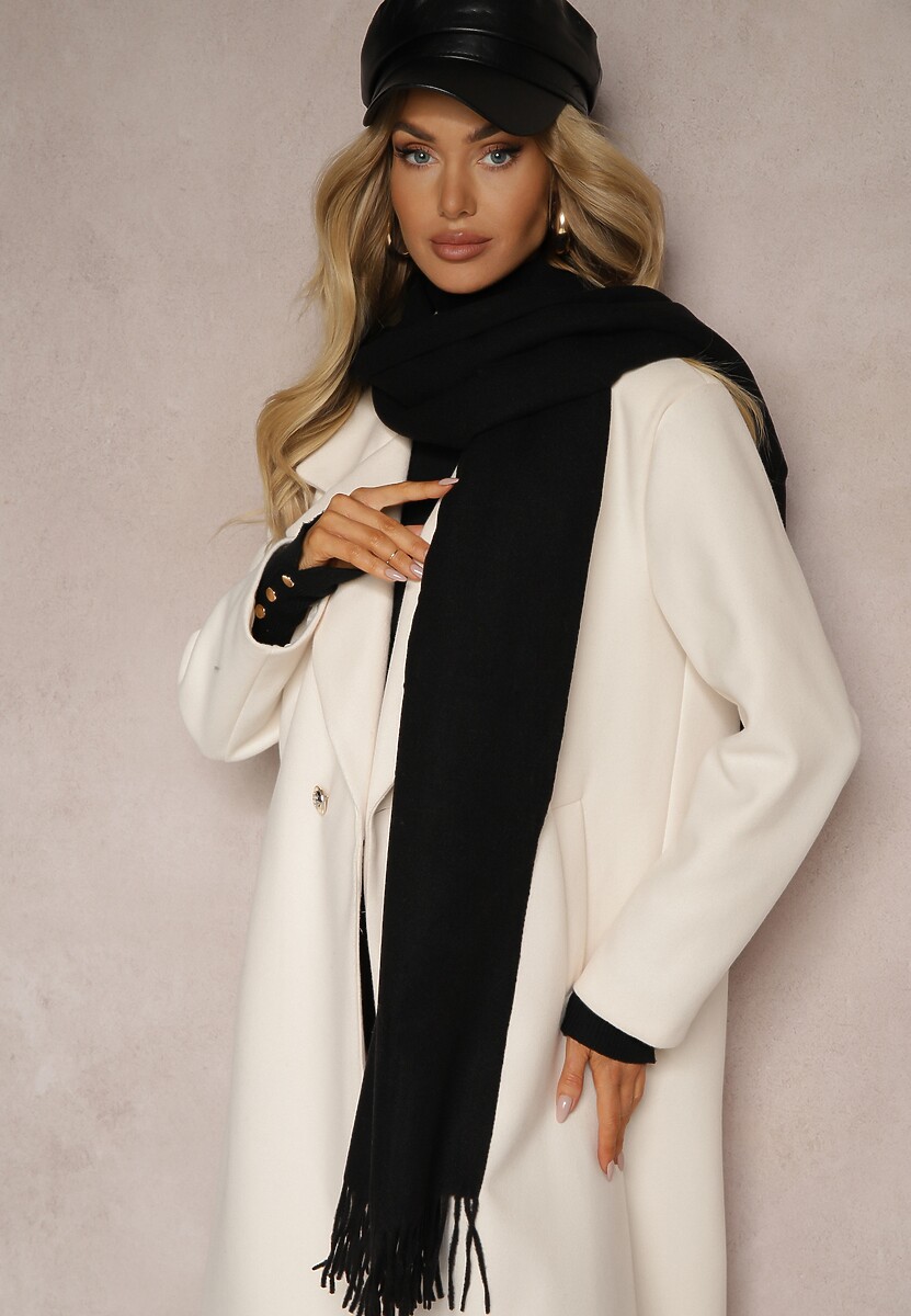 Czarny Szalik z Wiskozą Bawełną i Frędzlami Siathlin