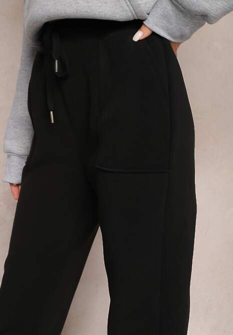 Czarne Ocieplane Spodnie z Gumką w Pasie Prokana