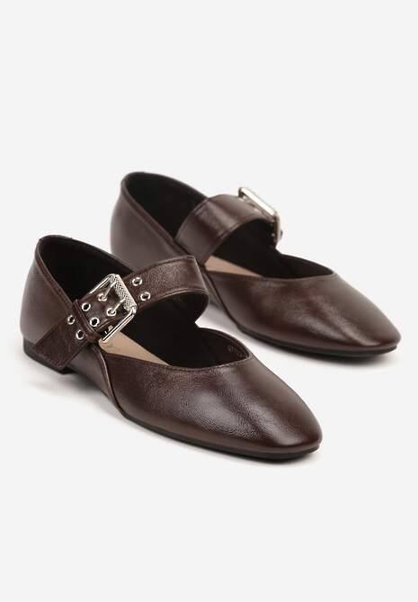Brązowe Balerinki Vices w Stylu Mary Jane ze Skórzaną Wkładką Rilaneia